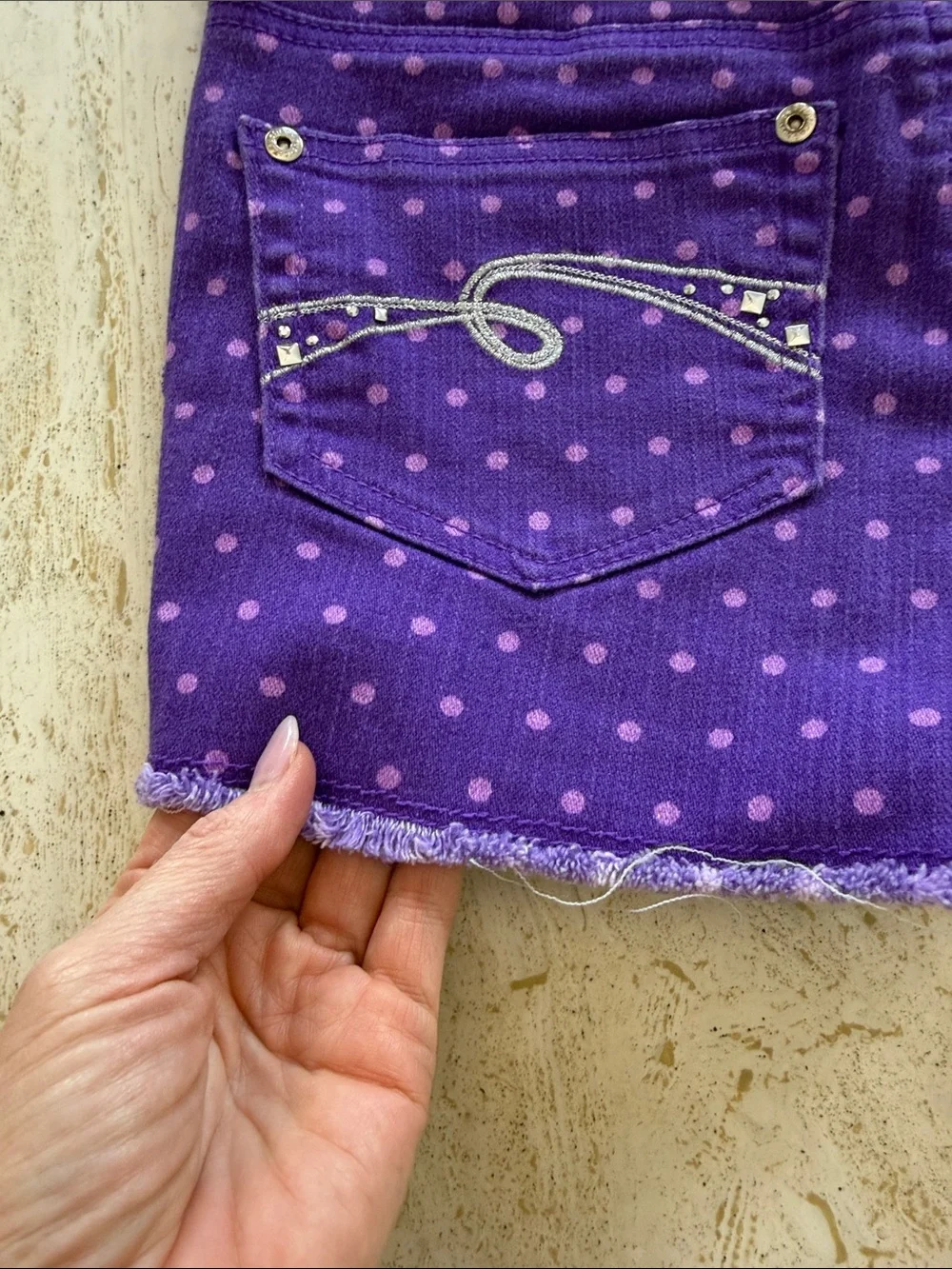 Justice Girls Purple Polka Dot Bedazzled Pocket Shorts Size 14 Regular